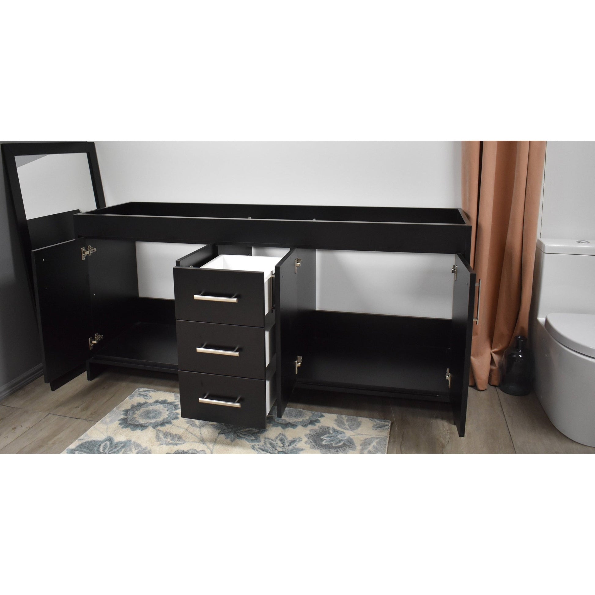 Volpa USA Capri 72" x 22" Black Modern Bathroom Vanity For Double Sinks With Brushed Nickel Edge Handles