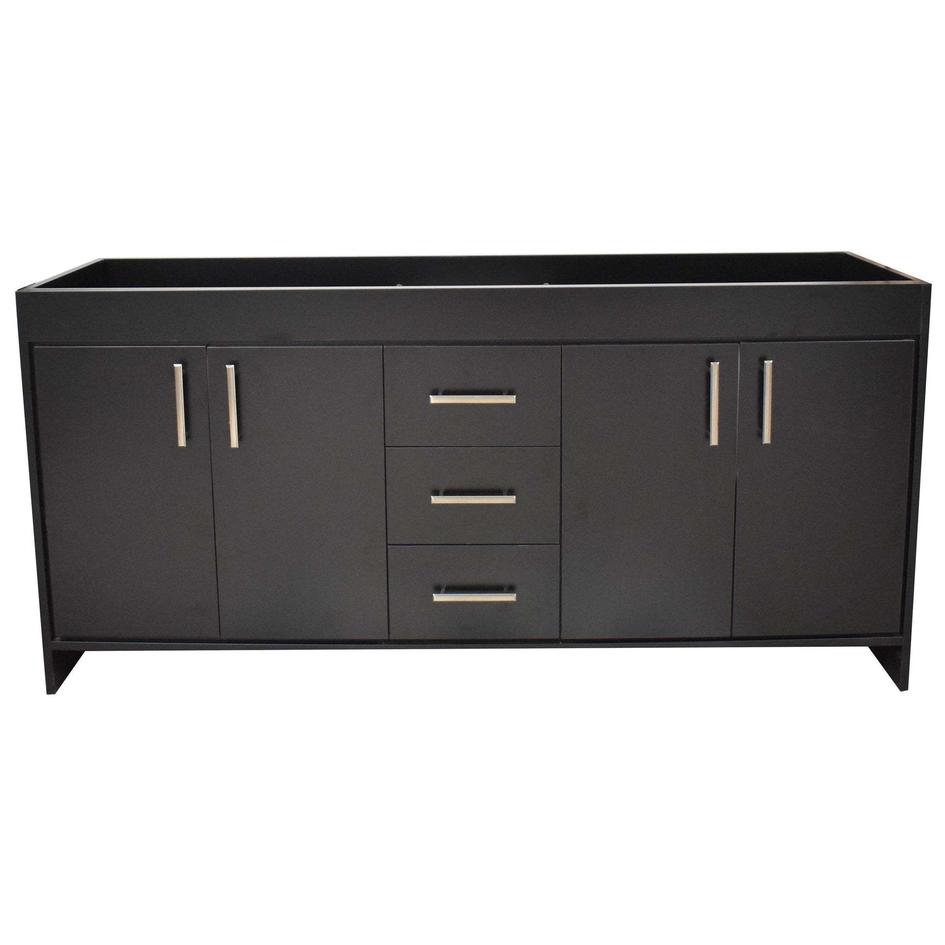 Volpa USA Capri 72" x 22" Black Modern Bathroom Vanity For Double Sinks With Brushed Nickel Edge Handles