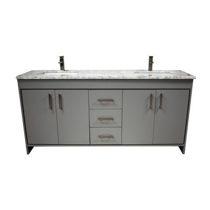 Volpa USA Capri 72" x 22" Gray Freestanding Modern Bathroom Vanity With Undermount Double Sink And Carrara Marble Top With Brushed Nickel Edge Handles