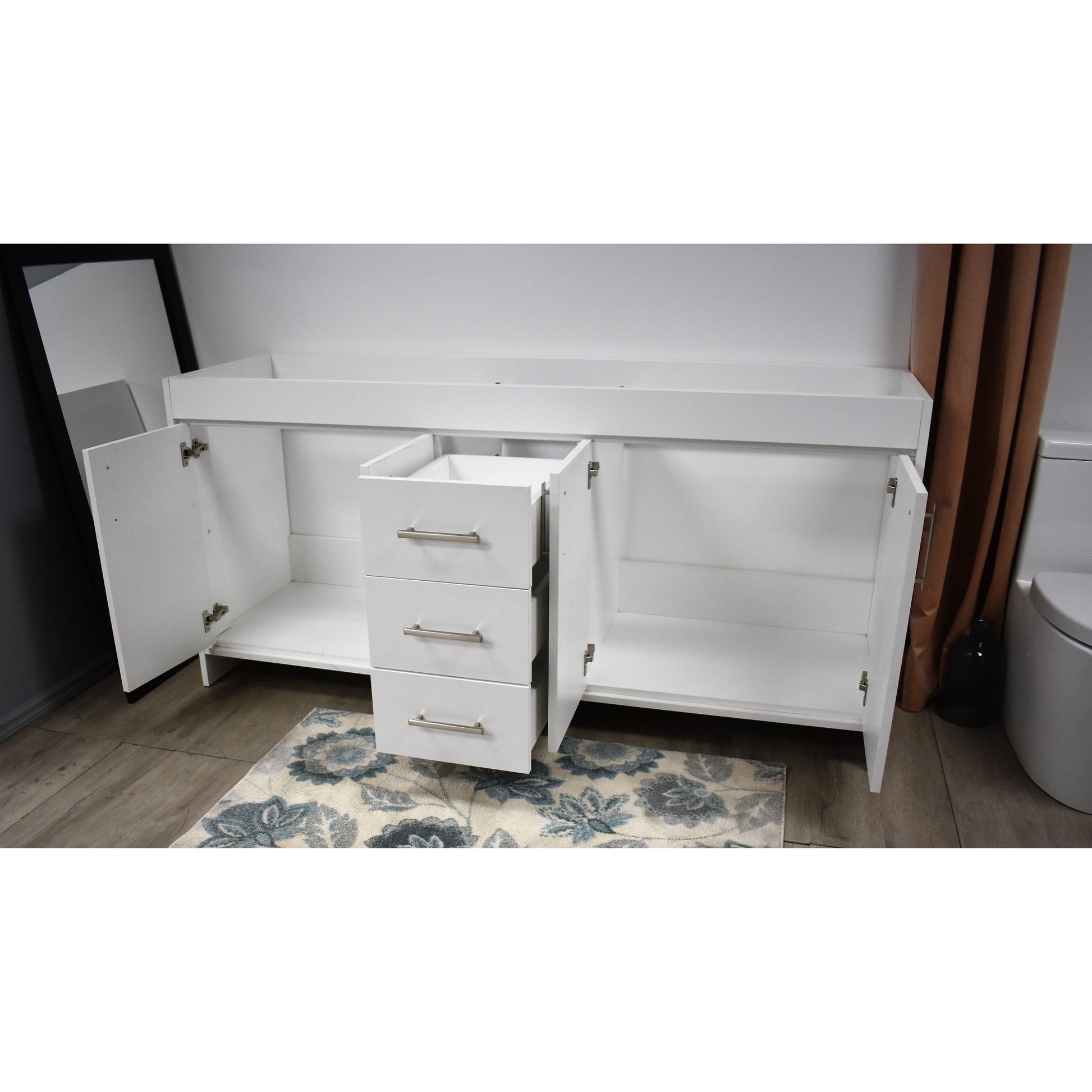 Volpa USA Capri 72" x 22" White Modern Bathroom Vanity For Double Sinks With Brushed Nickel Edge Handles