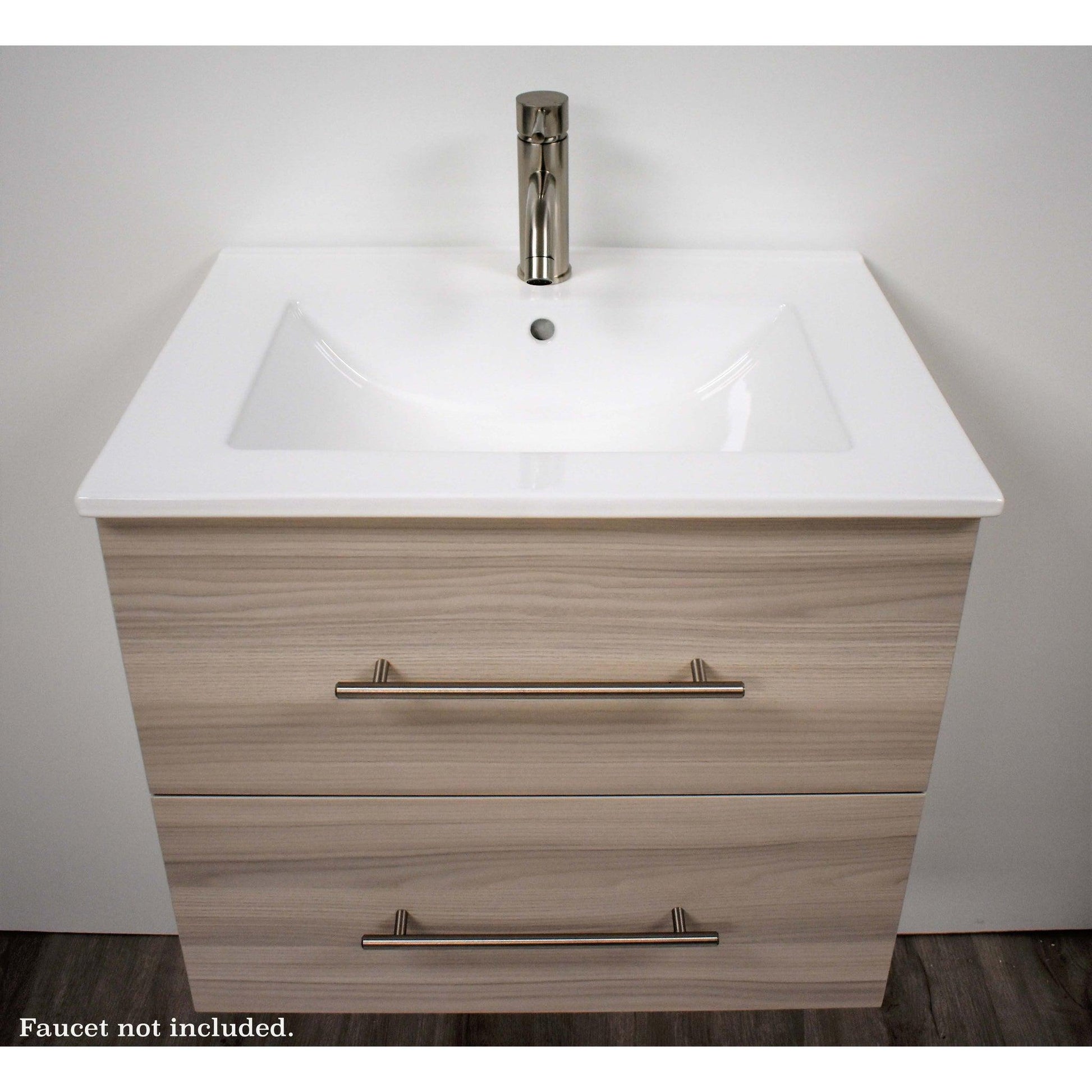 Volpa USA Napa 24" Ash Grey Wall-Mounted Floating Modern Bathroom Vanity With Integrated Ceramic Top and Satin Nickel Round Handles