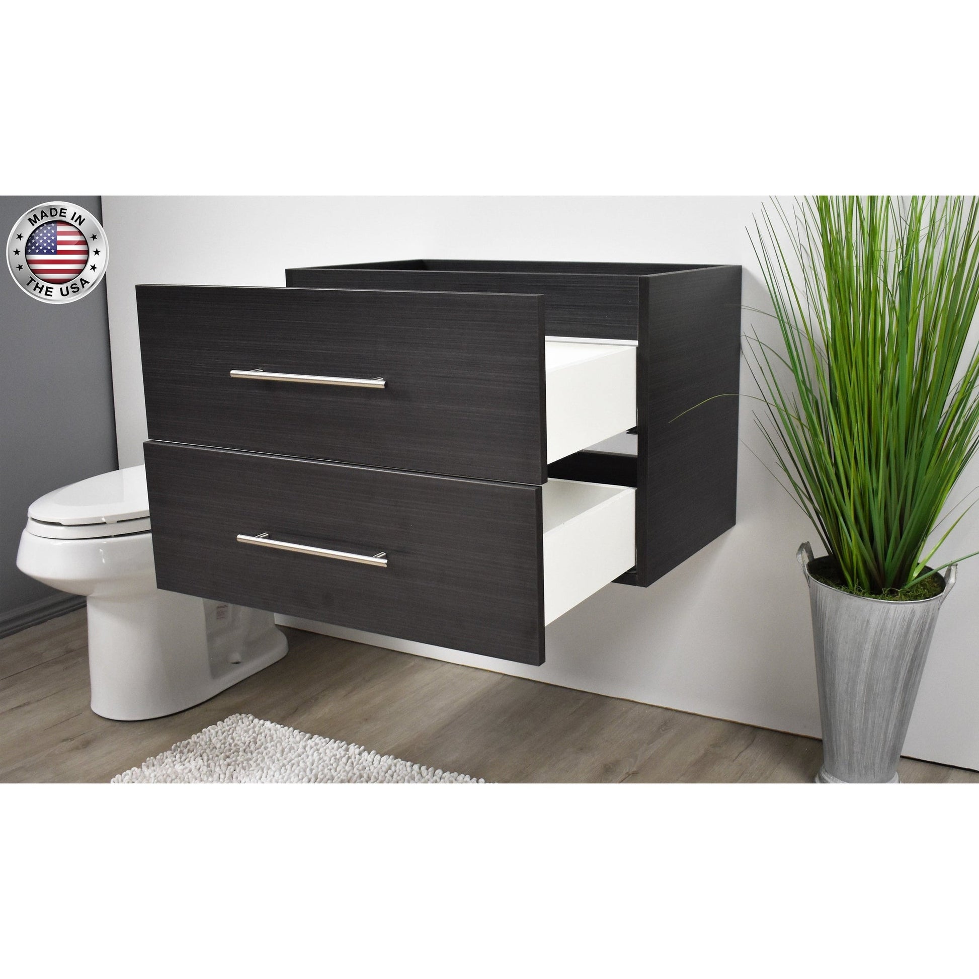 Volpa USA Napa 24" Black Ash Wall-Mounted Floating Modern Bathroom Vanity With Satin Nickel Round Handles