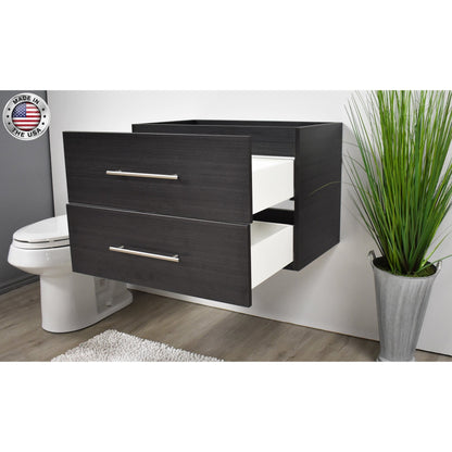 Volpa USA Napa 24" Black Ash Wall-Mounted Floating Modern Bathroom Vanity With Satin Nickel Round Handles