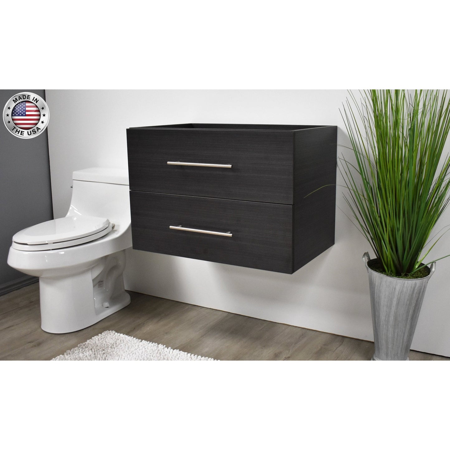 Volpa USA Napa 24" Black Ash Wall-Mounted Floating Modern Bathroom Vanity With Satin Nickel Round Handles