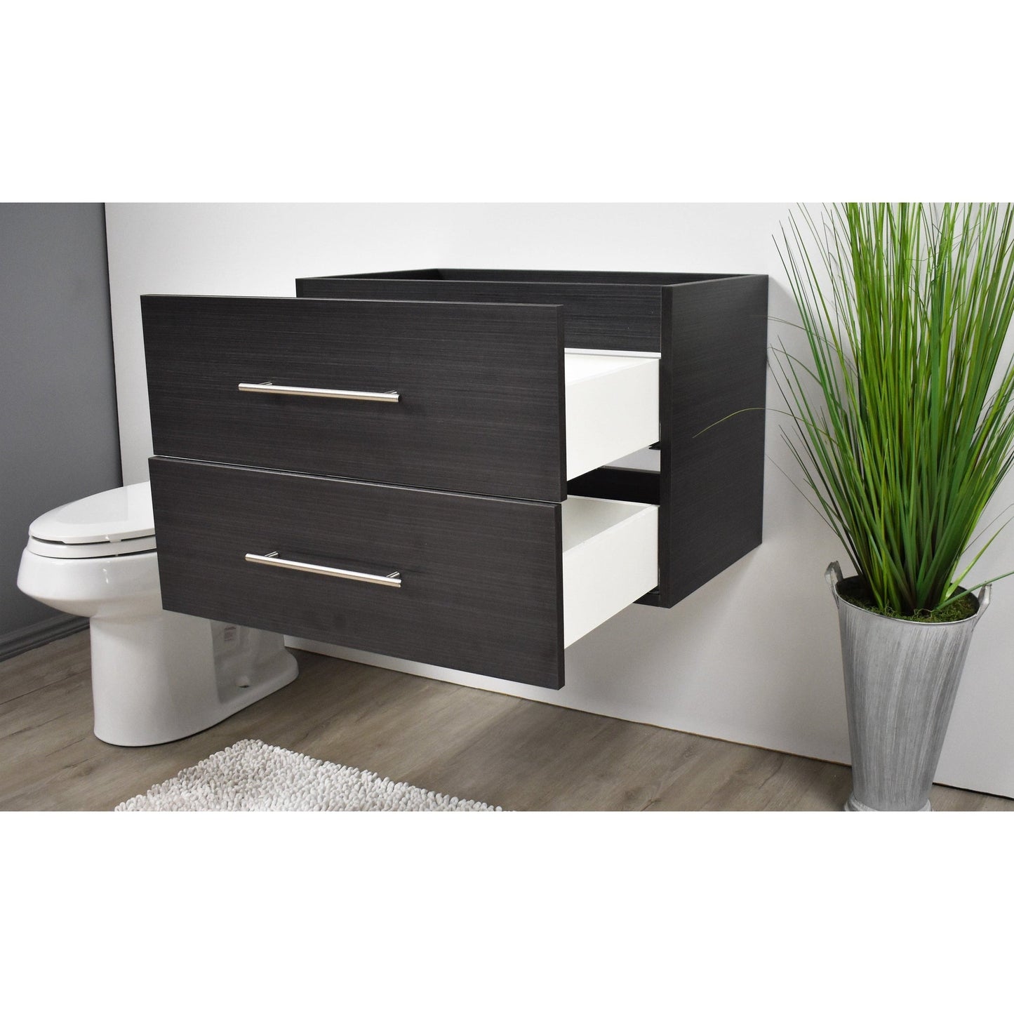 Volpa USA Napa 24" Black Ash Wall-Mounted Floating Modern Bathroom Vanity With Satin Nickel Round Handles