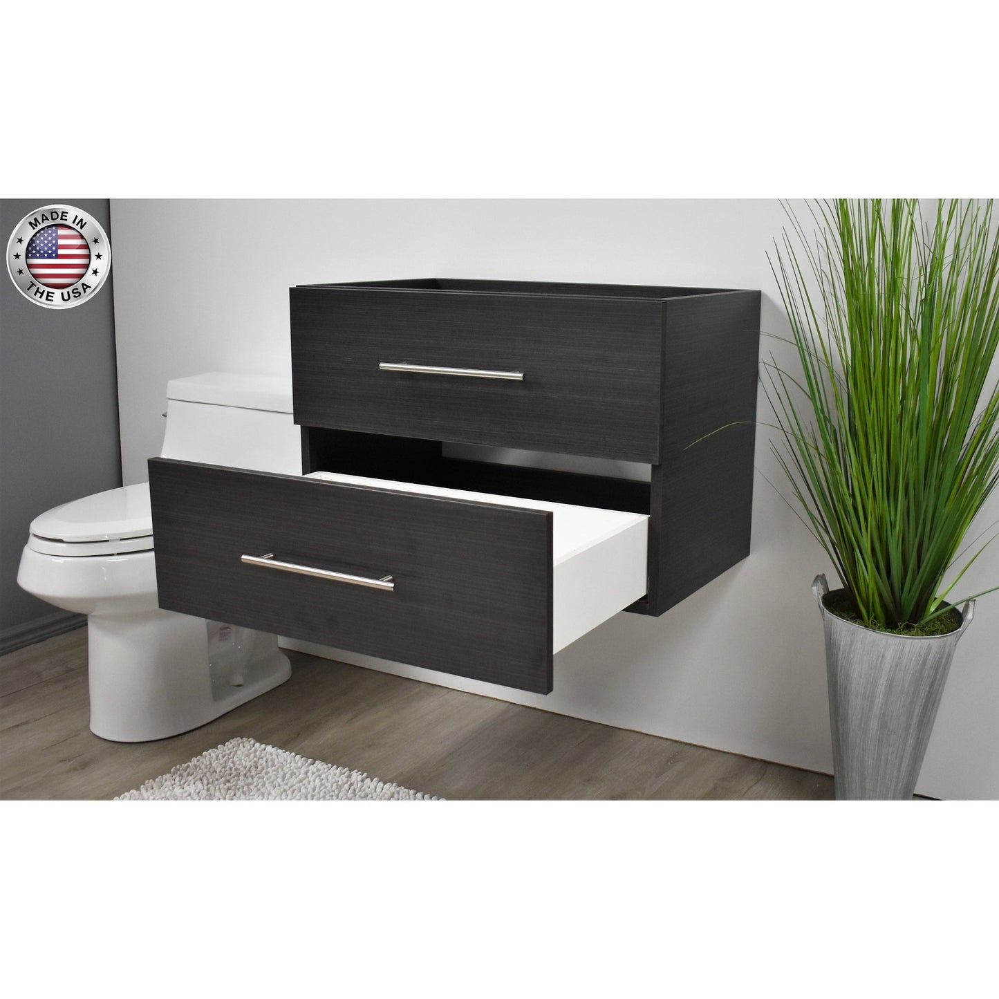 Volpa USA Napa 24" Black Ash Wall-Mounted Floating Modern Bathroom Vanity With Satin Nickel Round Handles