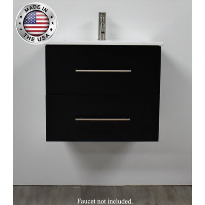 Volpa USA Napa 24" Black Wall-Mounted Floating Modern Bathroom Vanity With Integrated Ceramic Top and Satin Nickel Round Handles