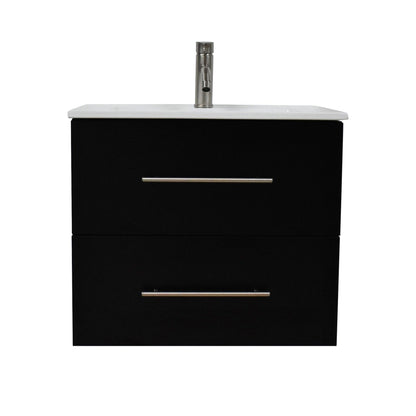 Volpa USA Napa 24" Black Wall-Mounted Floating Modern Bathroom Vanity With Integrated Ceramic Top and Satin Nickel Round Handles