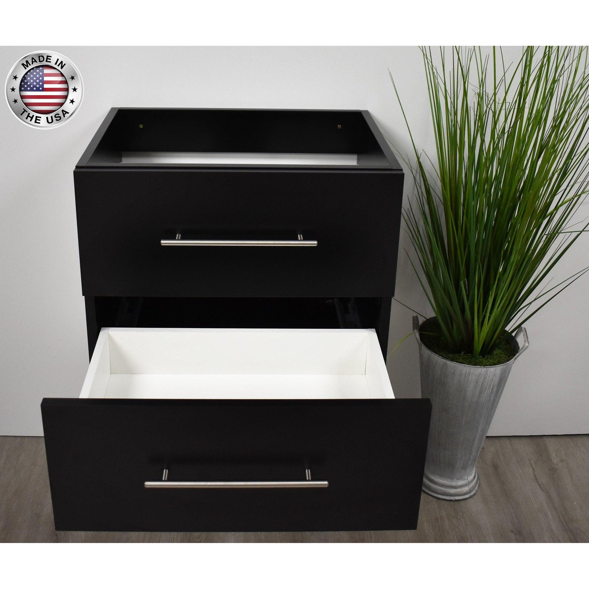 Volpa USA Napa 24" Black Wall-Mounted Floating Modern Bathroom Vanity With Satin Nickel Round Handles