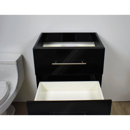 Volpa USA Napa 24" Glossy Black Wall-Mounted Floating Modern Bathroom Vanity With Satin Nickel Round Handles