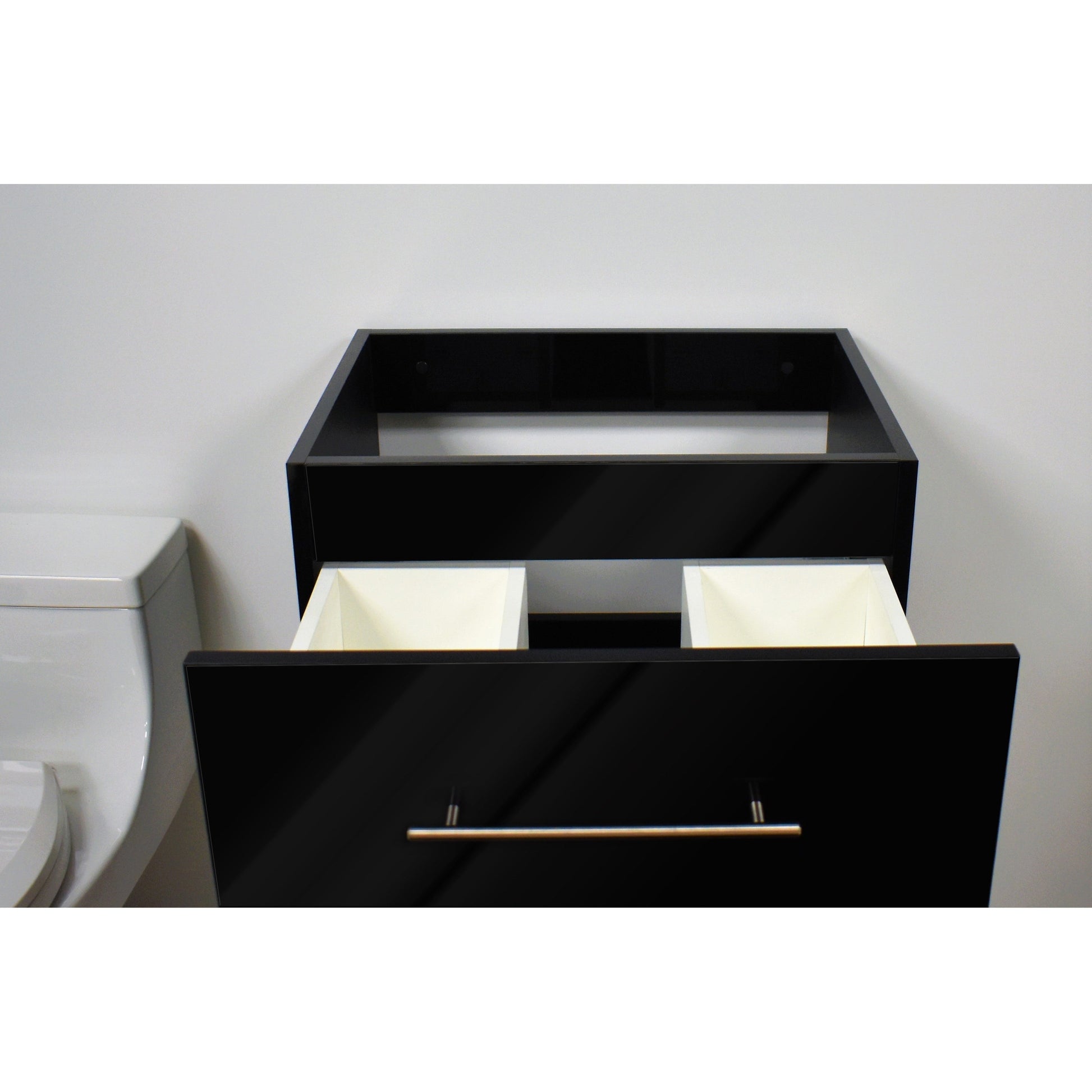 Volpa USA Napa 24" Glossy Black Wall-Mounted Floating Modern Bathroom Vanity With Satin Nickel Round Handles