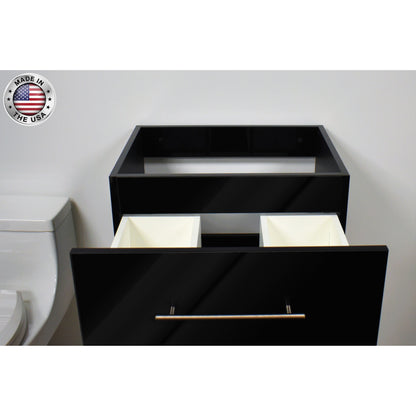 Volpa USA Napa 24" Glossy Black Wall-Mounted Floating Modern Bathroom Vanity With Satin Nickel Round Handles