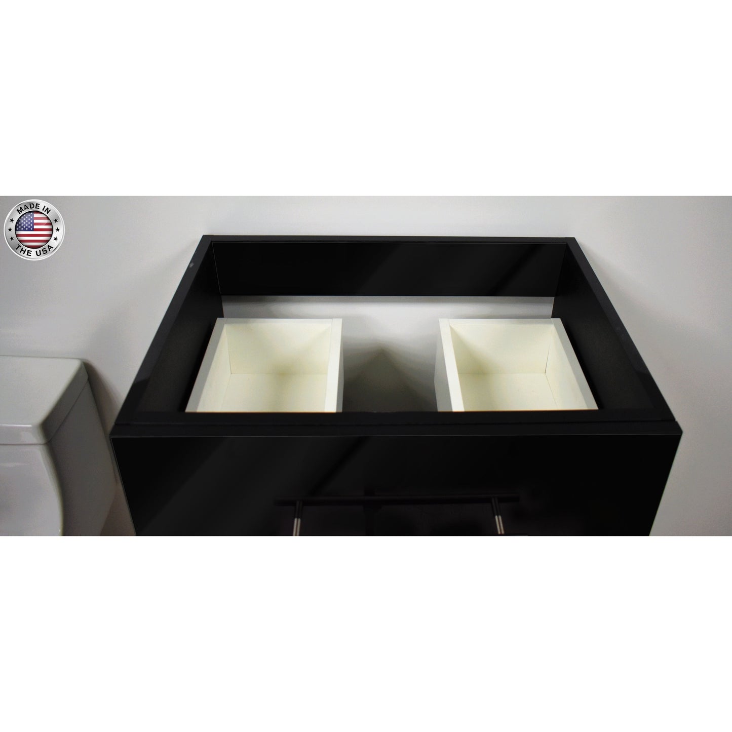 Volpa USA Napa 24" Glossy Black Wall-Mounted Floating Modern Bathroom Vanity With Satin Nickel Round Handles