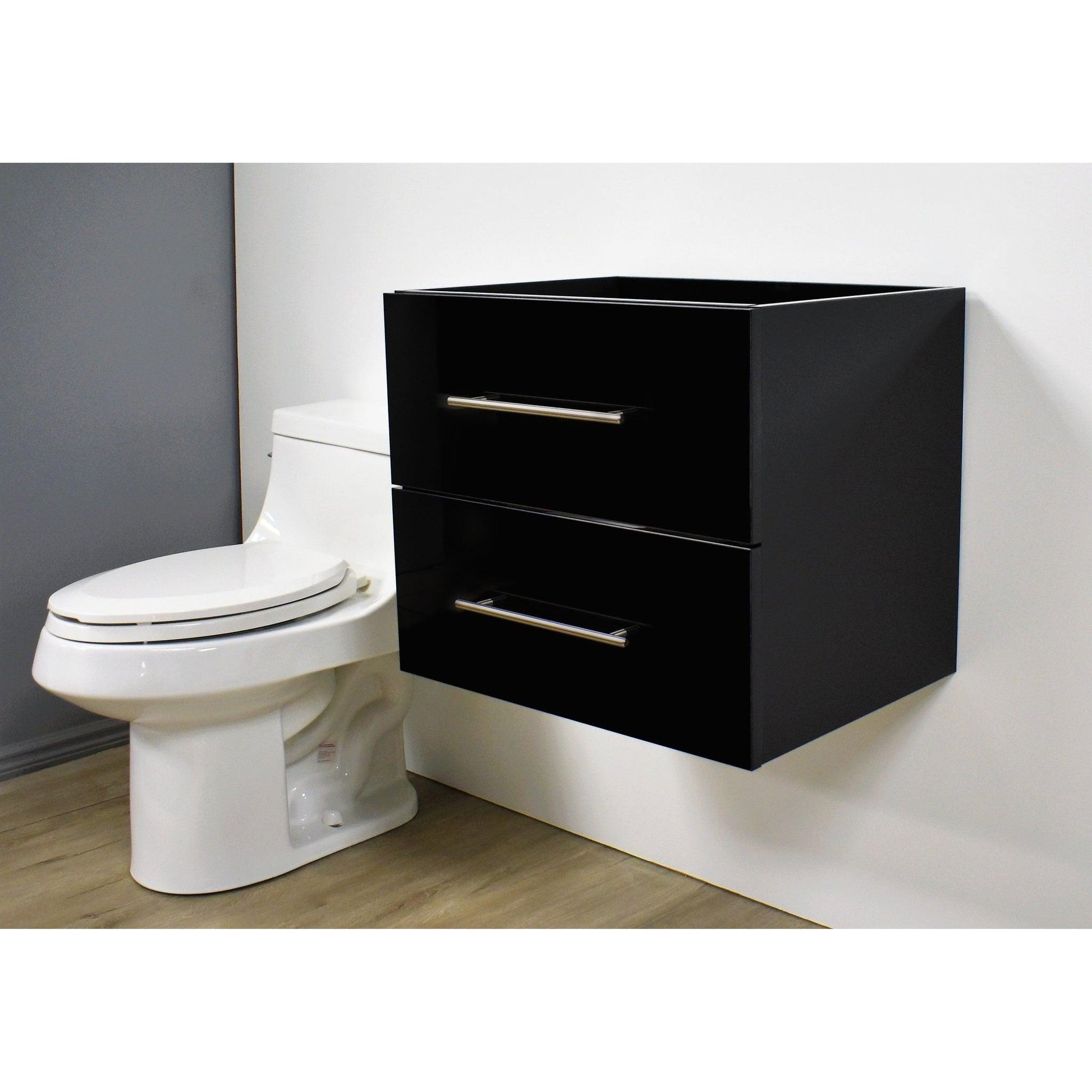 Volpa USA Napa 24" Glossy Black Wall-Mounted Floating Modern Bathroom Vanity With Satin Nickel Round Handles