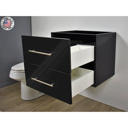 Volpa USA Napa 24" Glossy Black Wall-Mounted Floating Modern Bathroom Vanity With Satin Nickel Round Handles