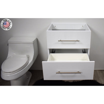 Volpa USA Napa 24" Glossy White Wall-Mounted Floating Modern Bathroom Vanity With Satin Nickel Round Handles