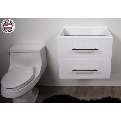 Volpa USA Napa 24" Glossy White Wall-Mounted Floating Modern Bathroom Vanity With Satin Nickel Round Handles