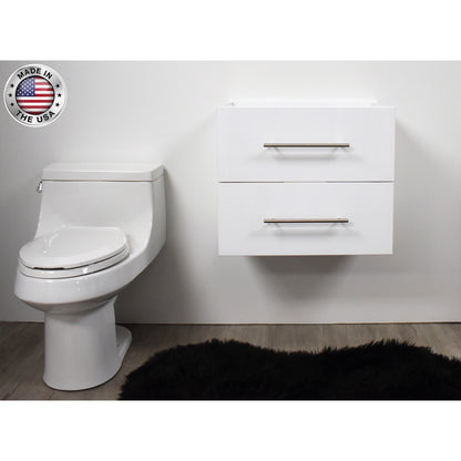 Volpa USA Napa 24" Glossy White Wall-Mounted Floating Modern Bathroom Vanity With Satin Nickel Round Handles
