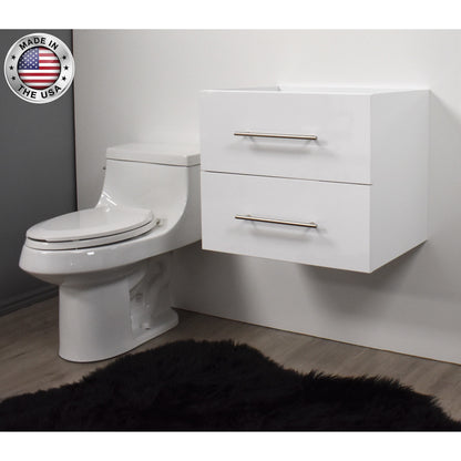 Volpa USA Napa 24" Glossy White Wall-Mounted Floating Modern Bathroom Vanity With Satin Nickel Round Handles