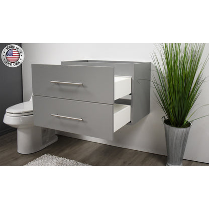 Volpa USA Napa 24" Grey Wall-Mounted Floating Modern Bathroom Vanity With Satin Nickel Round Handles