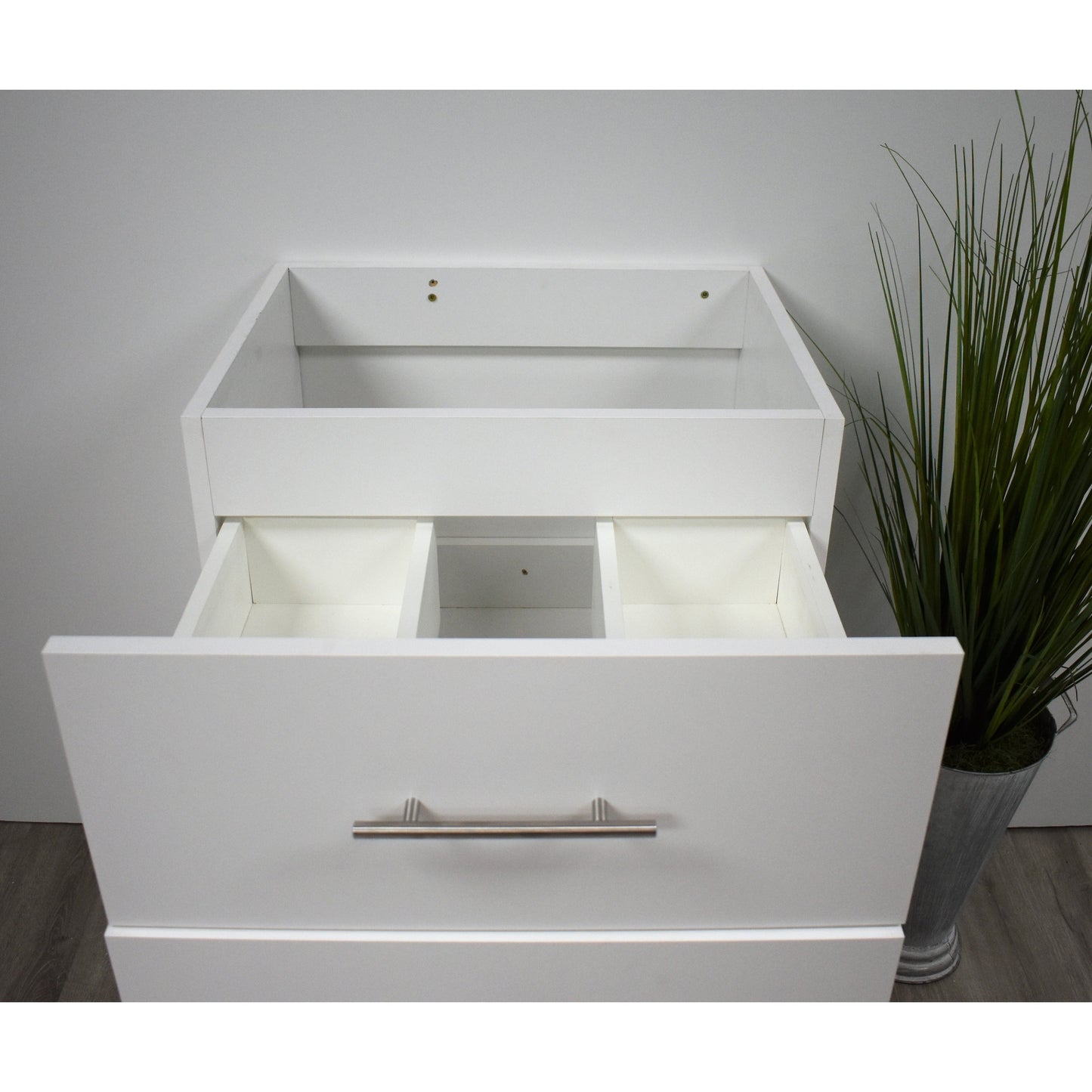 Volpa USA Napa 24" White Wall-Mounted Floating Modern Bathroom Vanity With Satin Nickel Round Handles