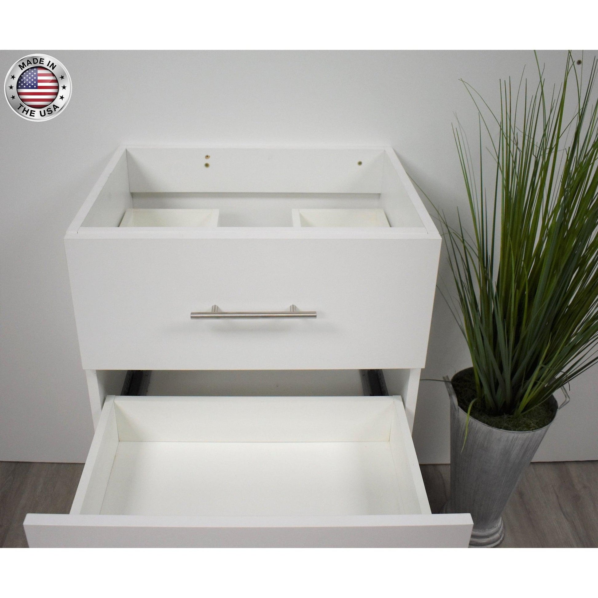 Volpa USA Napa 24" White Wall-Mounted Floating Modern Bathroom Vanity With Satin Nickel Round Handles