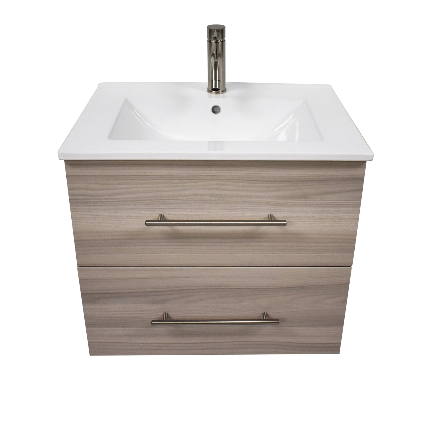 Volpa USA Napa 30" Ash Grey Wall-Mounted Floating Modern Bathroom Vanity With Integrated Ceramic Top and Satin Nickel Round Handles