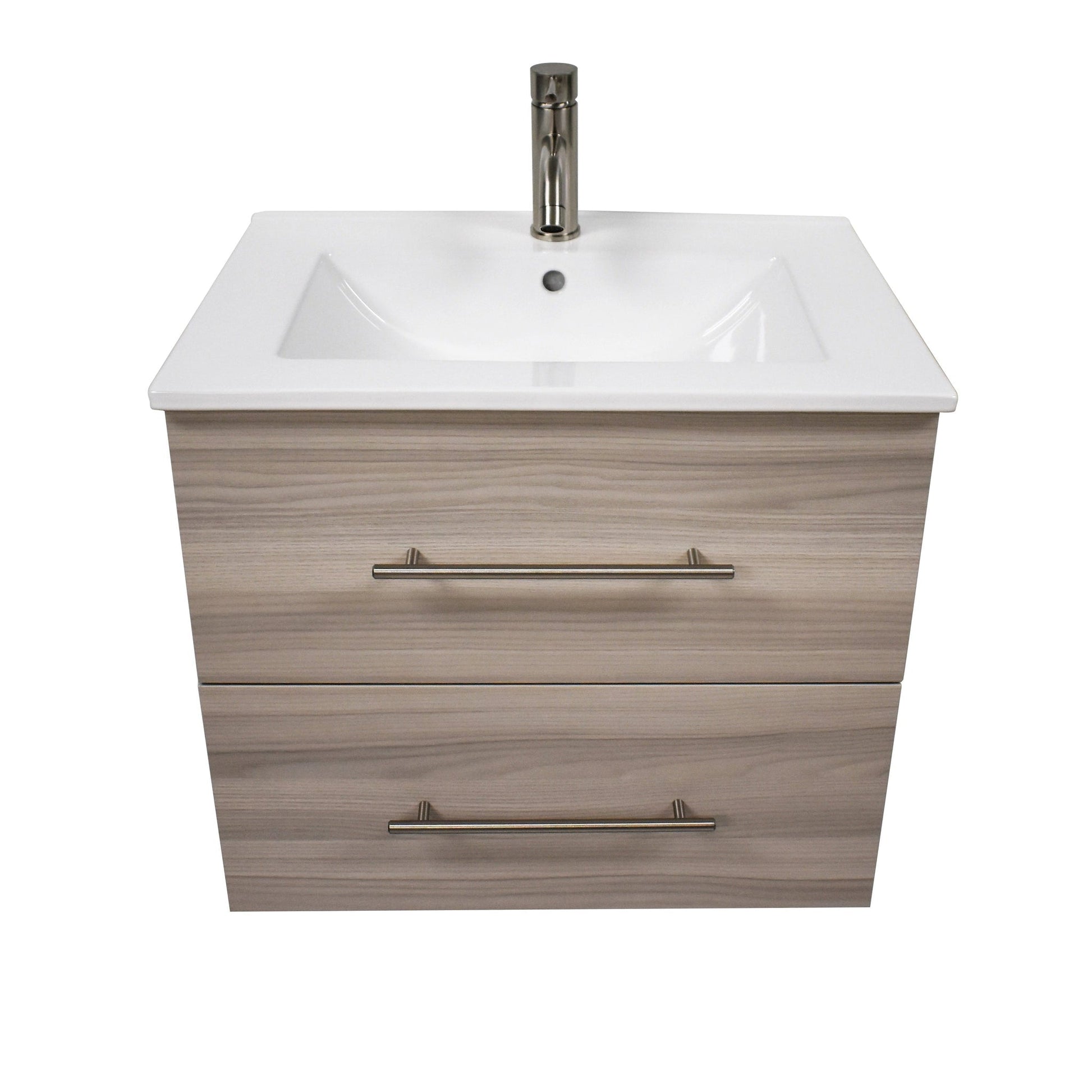 Volpa USA Napa 30" Ash Grey Wall-Mounted Floating Modern Bathroom Vanity With Integrated Ceramic Top and Satin Nickel Round Handles