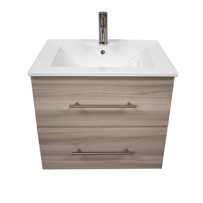 Volpa USA Napa 30" Ash Grey Wall-Mounted Floating Modern Bathroom Vanity With Integrated Ceramic Top and Satin Nickel Round Handles