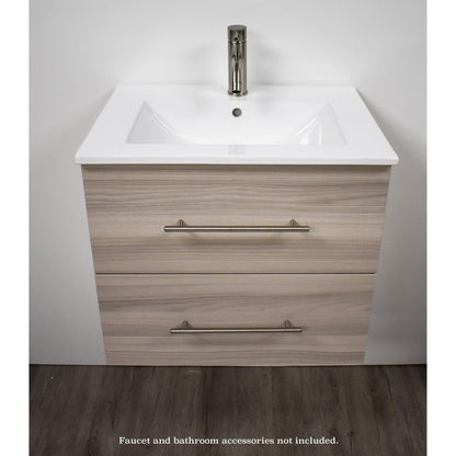 Volpa USA Napa 30" Ash Grey Wall-Mounted Floating Modern Bathroom Vanity With Integrated Ceramic Top and Satin Nickel Round Handles