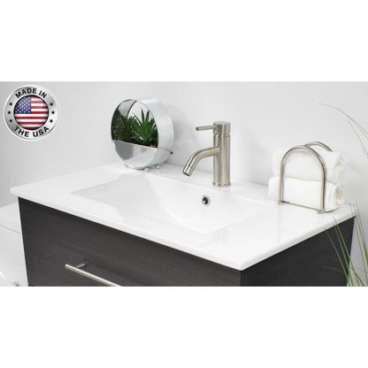 Volpa USA Napa 30" Black Ash Wall-Mounted Floating Modern Bathroom Vanity With Integrated Ceramic Top and Satin Nickel Round Handles