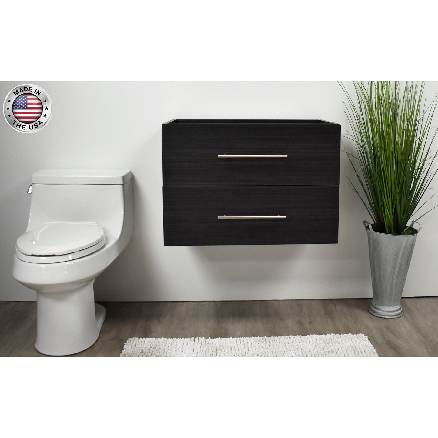 Volpa USA Napa 30" Black Ash Wall-Mounted Floating Modern Bathroom Vanity With Satin Nickel Round Handles