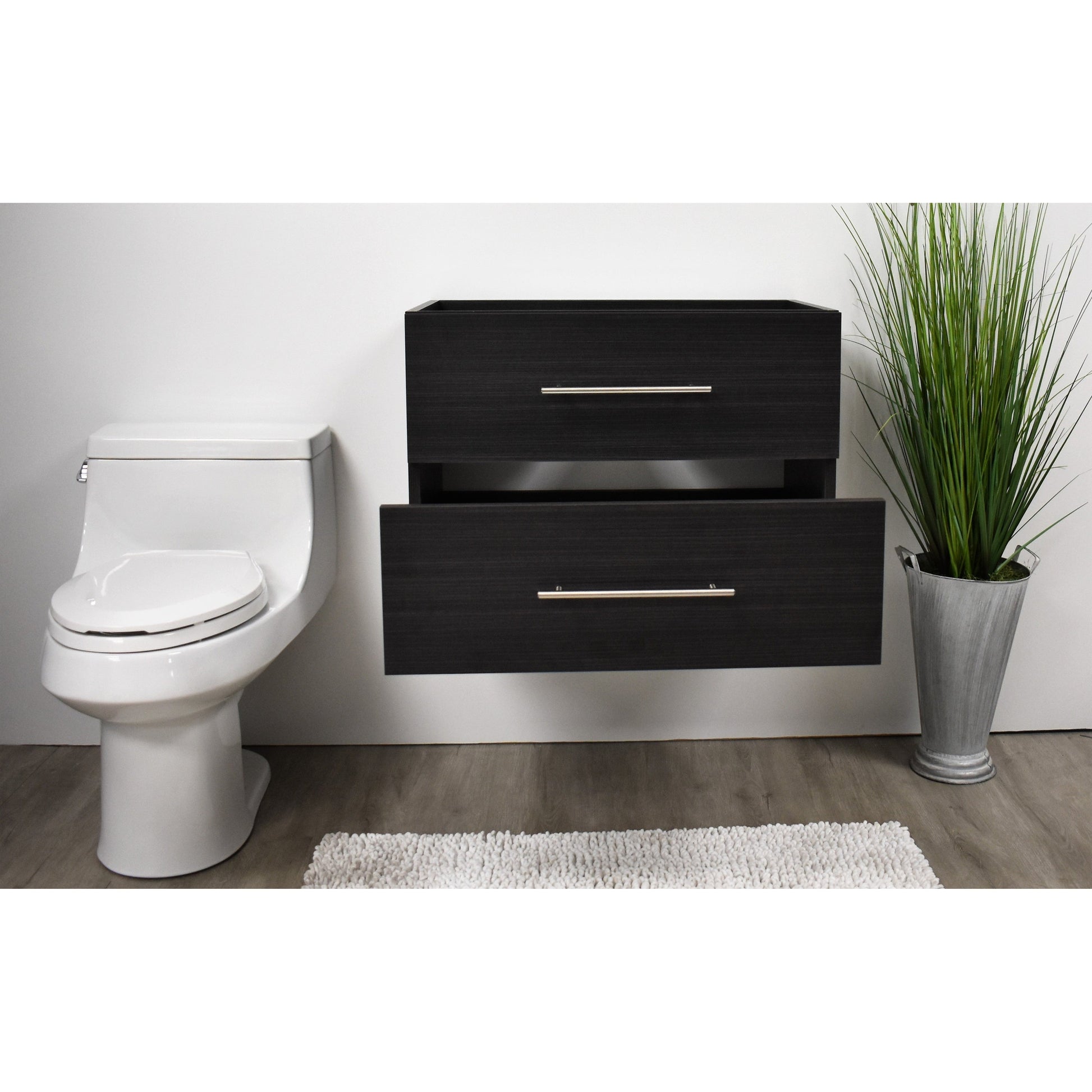 Volpa USA Napa 30" Black Ash Wall-Mounted Floating Modern Bathroom Vanity With Satin Nickel Round Handles