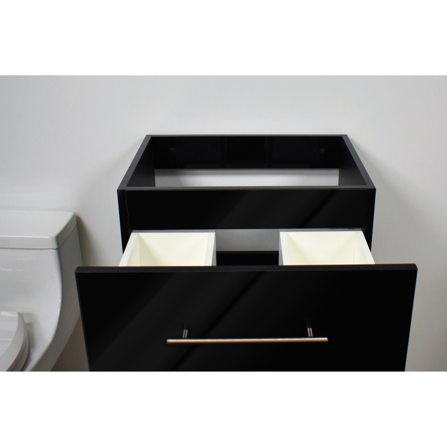 Volpa USA Napa 30" Glossy Black Wall-Mounted Floating Modern Bathroom Vanity With Satin Nickel Round Handles