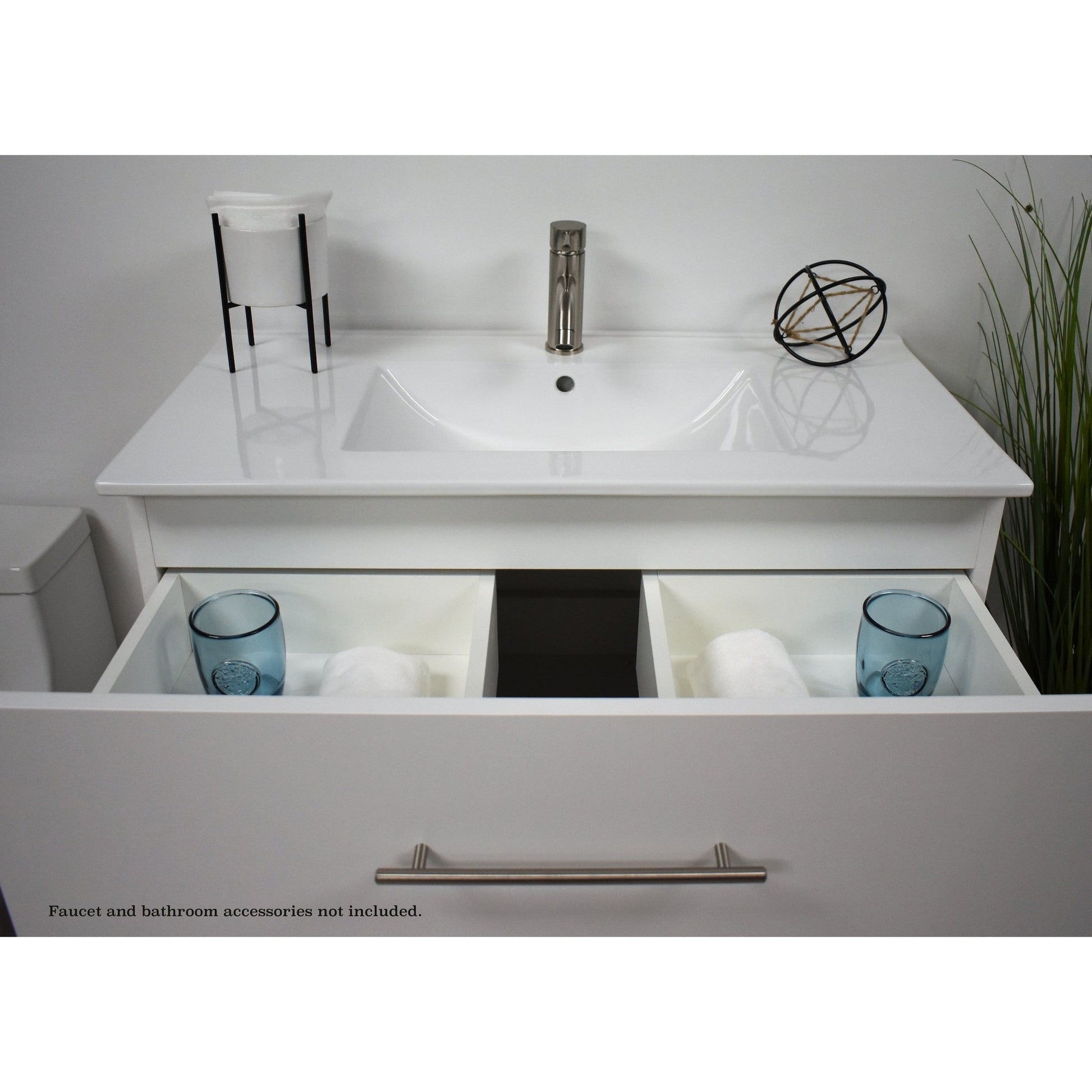 30 Floating Wall Mount Bathroom Vanity Cabinet W/Ceramic Basin Sink+ Open  Shelf