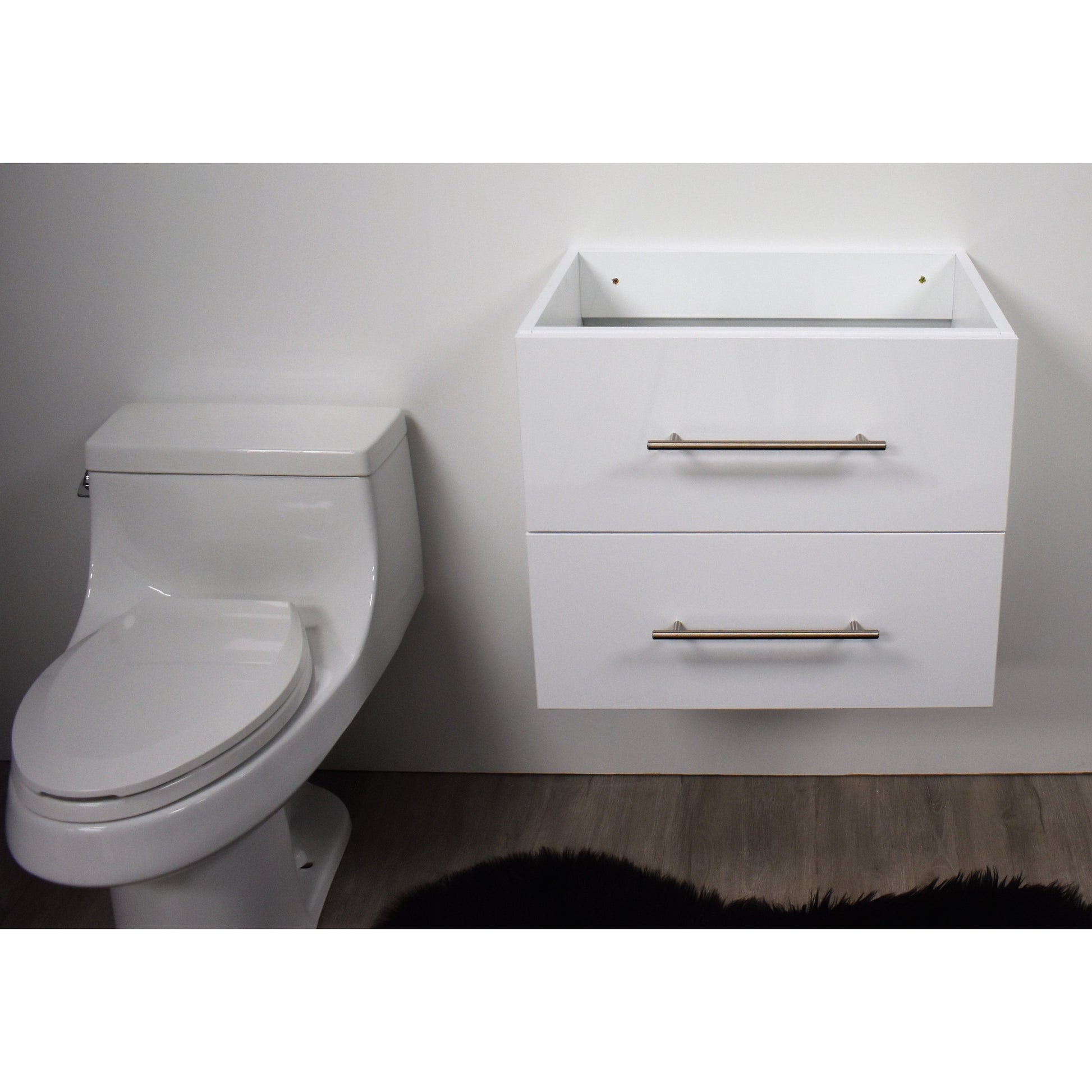 Volpa USA Napa 30" Glossy White Wall-Mounted Floating Modern Bathroom Vanity With Satin Nickel Round Handles