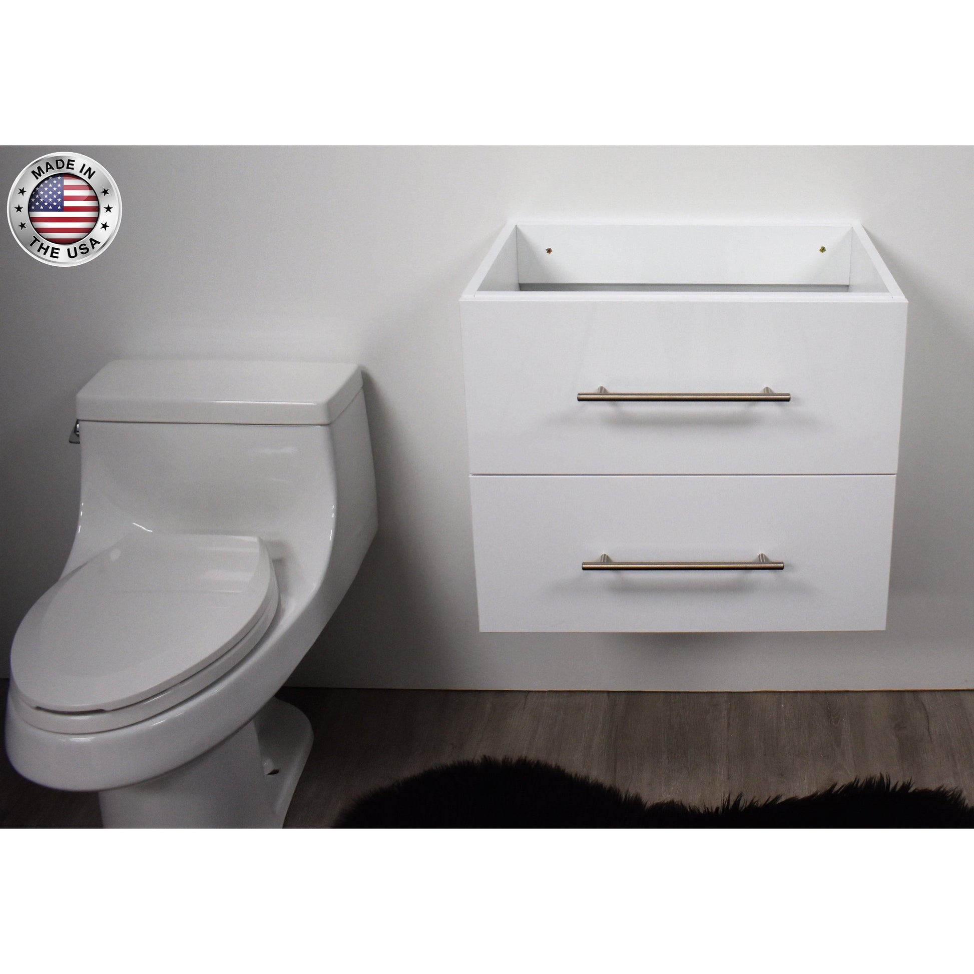 Volpa USA Napa 30" Glossy White Wall-Mounted Floating Modern Bathroom Vanity With Satin Nickel Round Handles