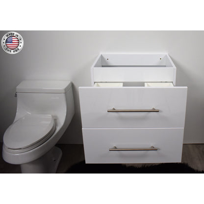 Volpa USA Napa 30" Glossy White Wall-Mounted Floating Modern Bathroom Vanity With Satin Nickel Round Handles