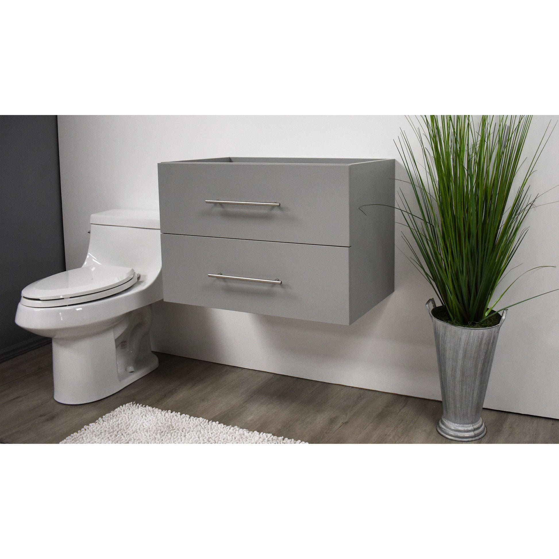 Volpa USA Napa 30" Grey Wall-Mounted Floating Modern Bathroom Vanity With Satin Nickel Round Handles