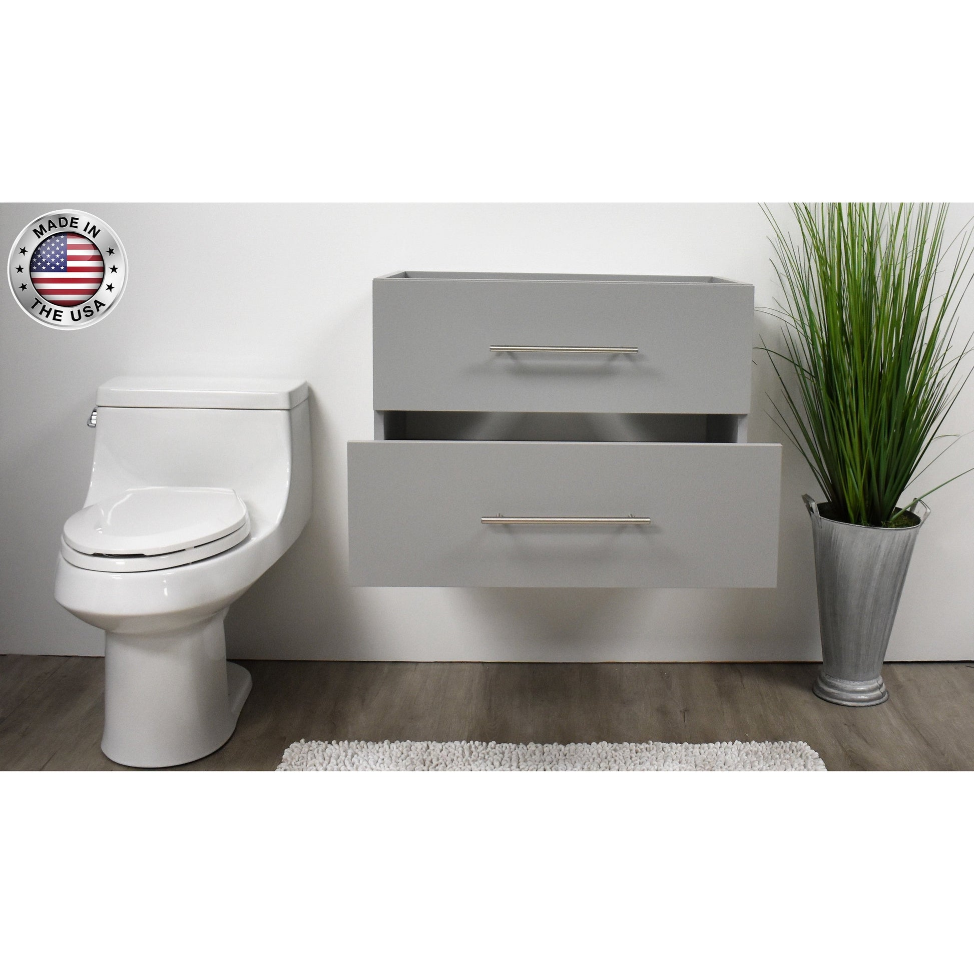 Volpa USA Napa 30" Grey Wall-Mounted Floating Modern Bathroom Vanity With Satin Nickel Round Handles