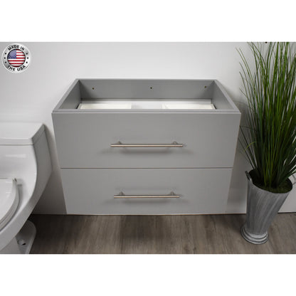 Volpa USA Napa 30" Grey Wall-Mounted Floating Modern Bathroom Vanity With Satin Nickel Round Handles