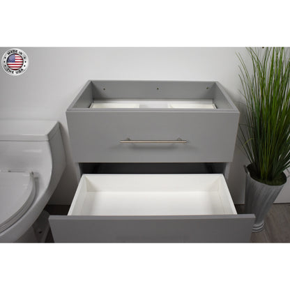 Volpa USA Napa 30" Grey Wall-Mounted Floating Modern Bathroom Vanity With Satin Nickel Round Handles