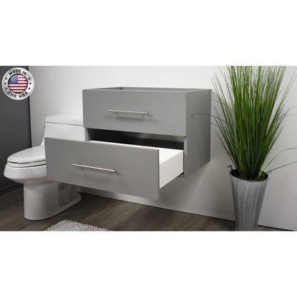 Volpa USA Napa 30" Grey Wall-Mounted Floating Modern Bathroom Vanity With Satin Nickel Round Handles