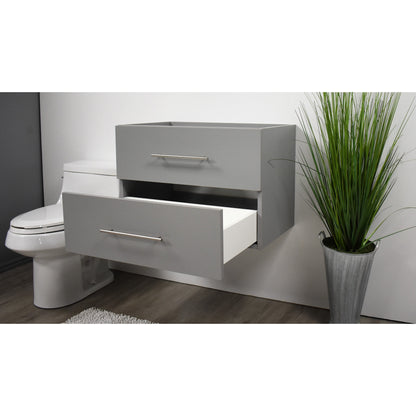 Volpa USA Napa 30" Grey Wall-Mounted Floating Modern Bathroom Vanity With Satin Nickel Round Handles