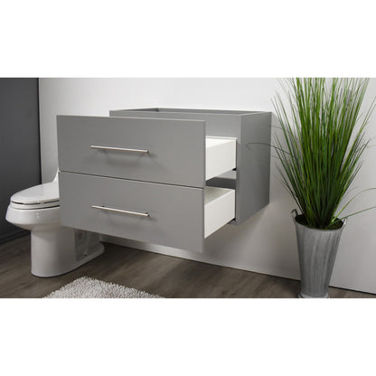 Volpa USA Napa 30" Grey Wall-Mounted Floating Modern Bathroom Vanity With Satin Nickel Round Handles