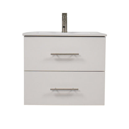 Volpa USA Napa 30" White Wall-Mounted Floating Modern Bathroom Vanity With Integrated Ceramic Top and Satin Nickel Round Handles