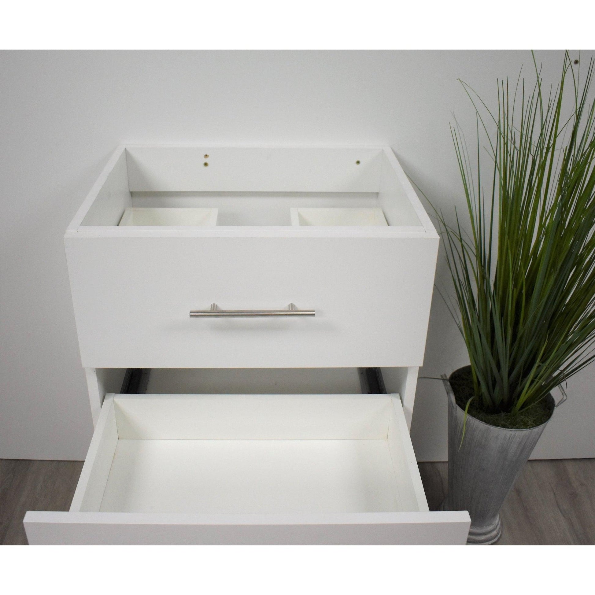 Volpa USA Napa 30" White Wall-Mounted Floating Modern Bathroom Vanity With Satin Nickel Round Handles