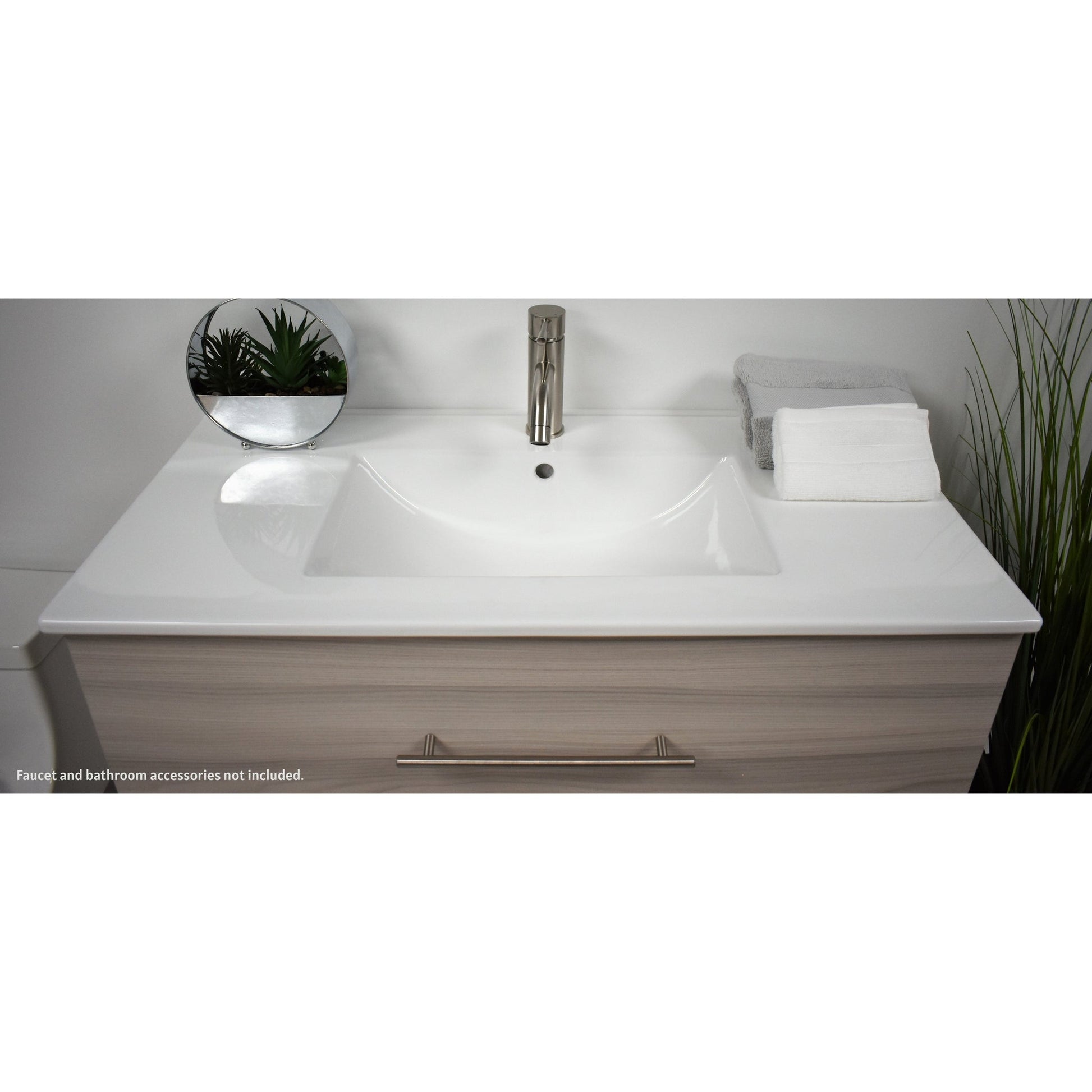 Volpa USA Napa 36" Ash Grey Wall-Mounted Floating Modern Bathroom Vanity With Integrated Ceramic Top and Satin Nickel Round Handles