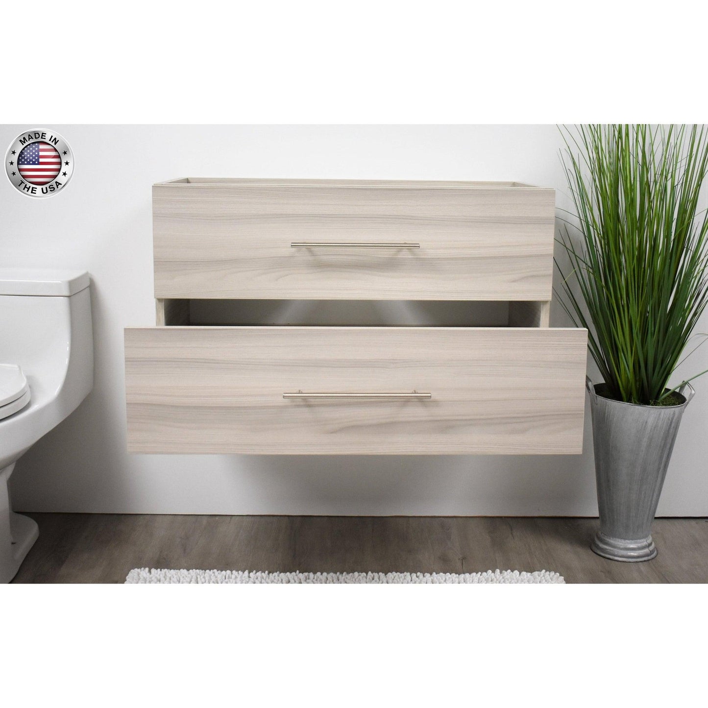 Volpa USA Napa 36" Ash Grey Wall-Mounted Floating Modern Bathroom Vanity With Satin Nickel Round Handles