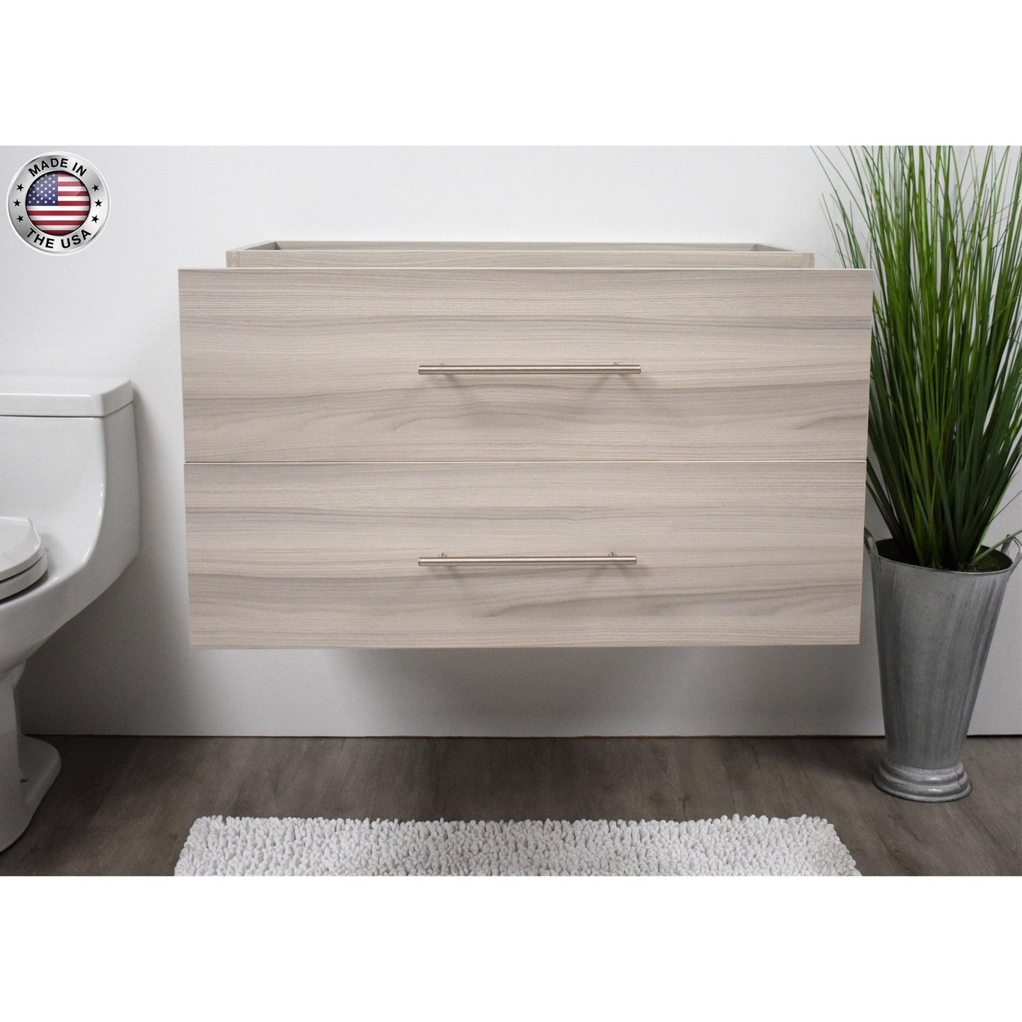 Volpa USA Napa 36" Ash Grey Wall-Mounted Floating Modern Bathroom Vanity With Satin Nickel Round Handles